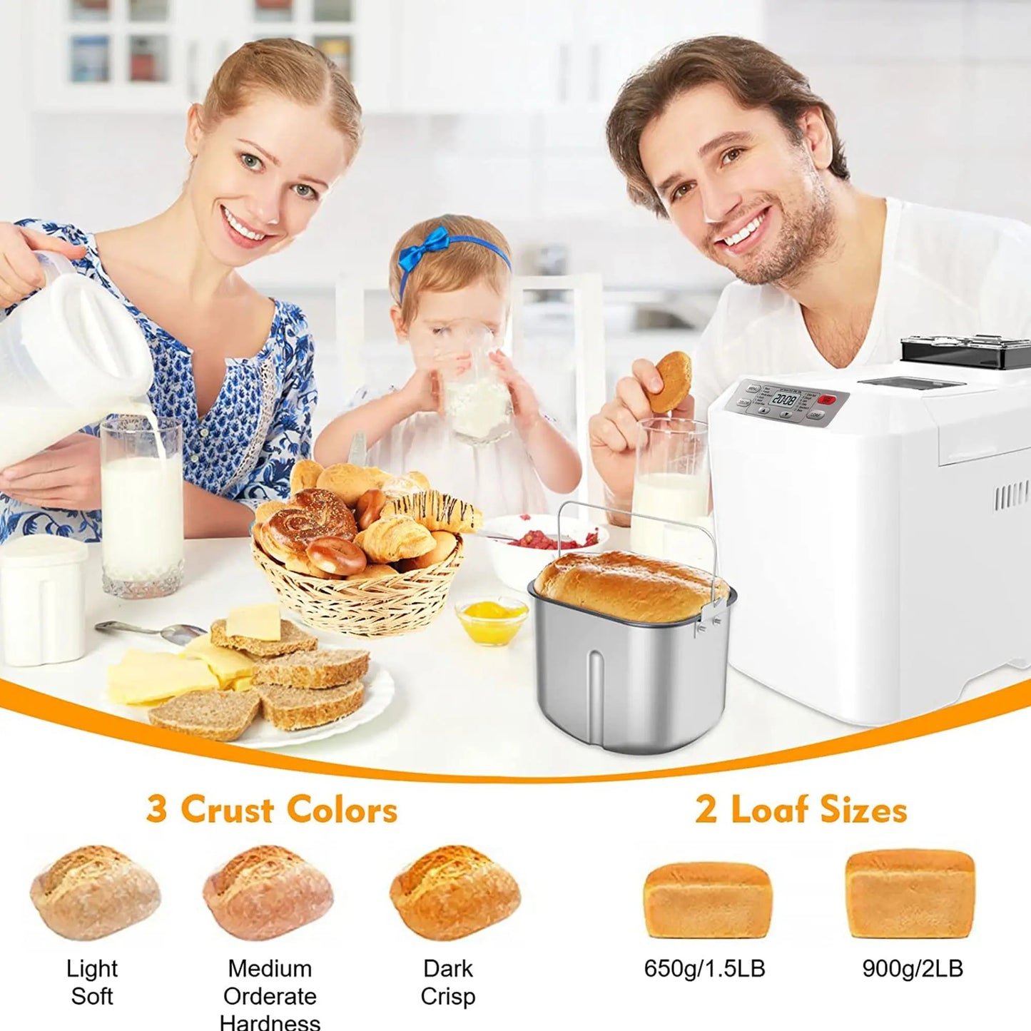 Fully automatic bread maker, maximum capacity 2 lbs, with automatic nut dispenser.