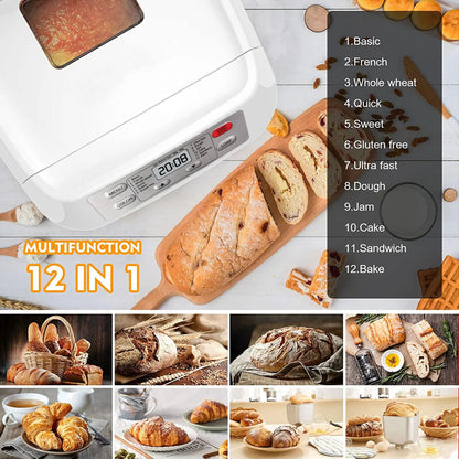 Fully automatic bread maker, maximum capacity 2 lbs, with automatic nut dispenser.
