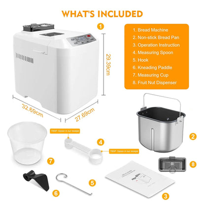Fully automatic bread maker, maximum capacity 2 lbs, with automatic nut dispenser.