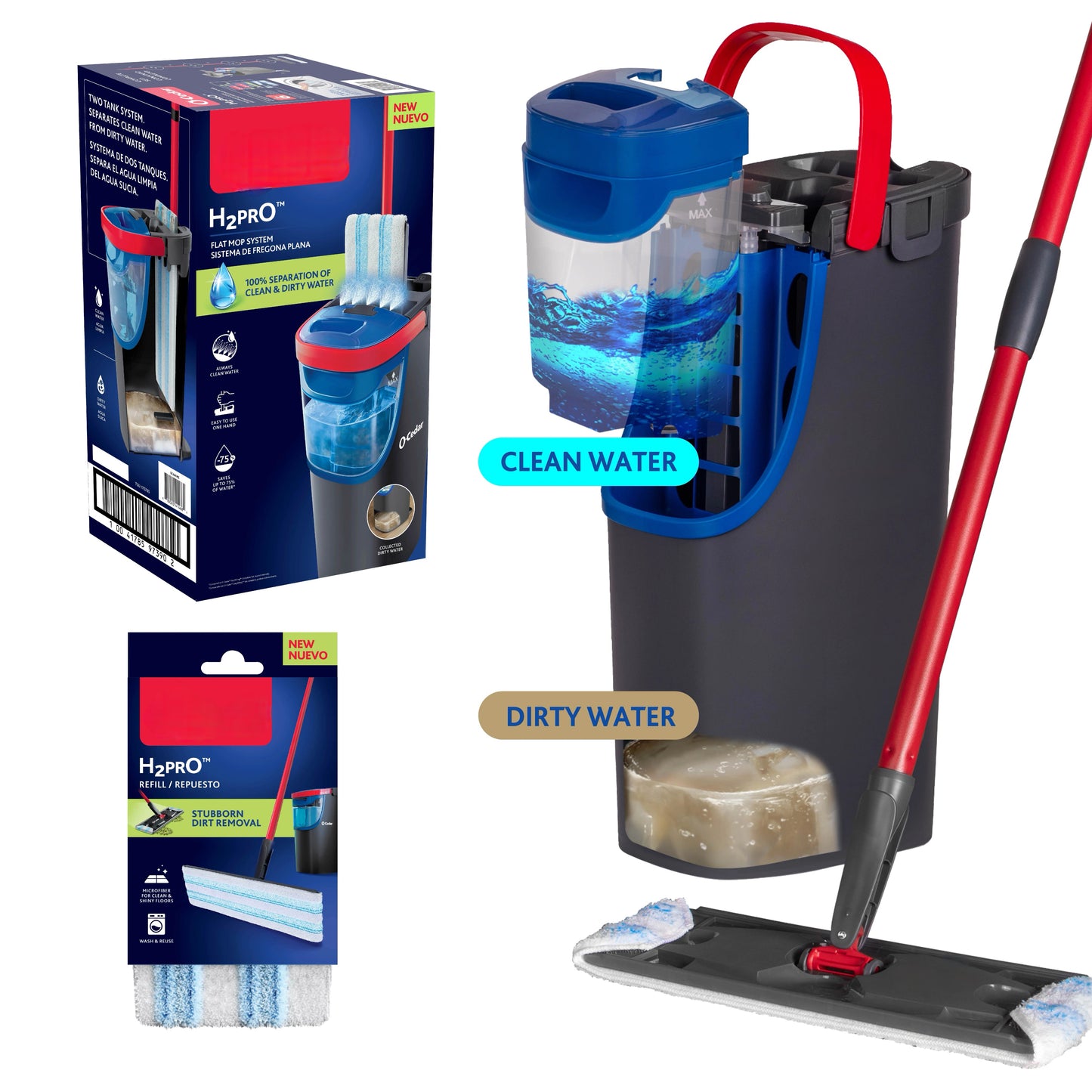 ✨Flat mop and bucket | Mops with clean water | Removes over 99% of bacteria | Suitable for all hard floors✨
