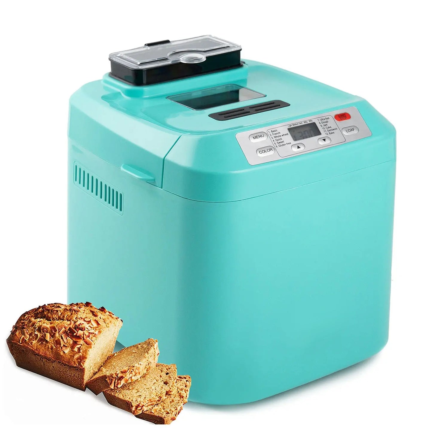 Fully automatic bread maker, maximum capacity 2 lbs, with automatic nut dispenser.