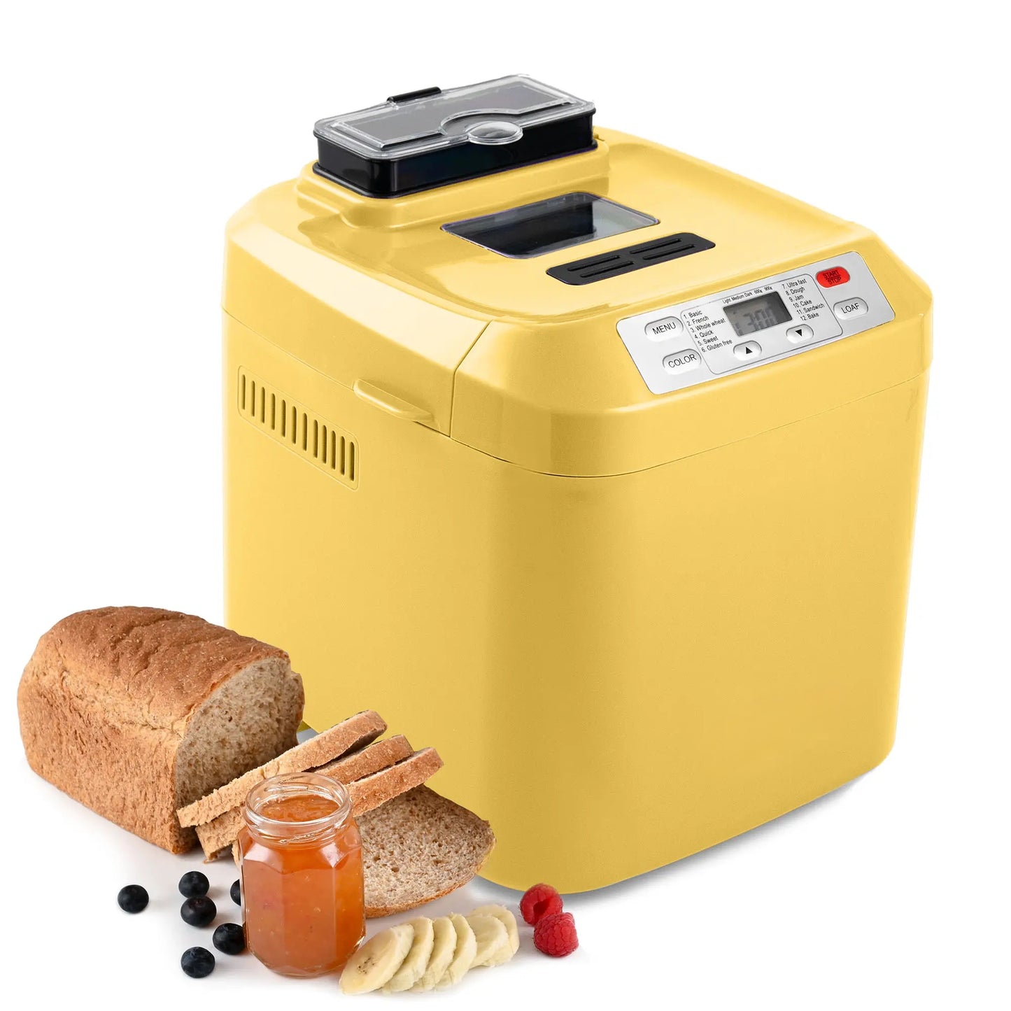 Fully automatic bread maker, maximum capacity 2 lbs, with automatic nut dispenser.