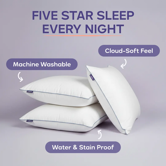 Hotel pillows: Waterproof, stain-resistant, cloud-soft, hypoallergenic, machine washable.